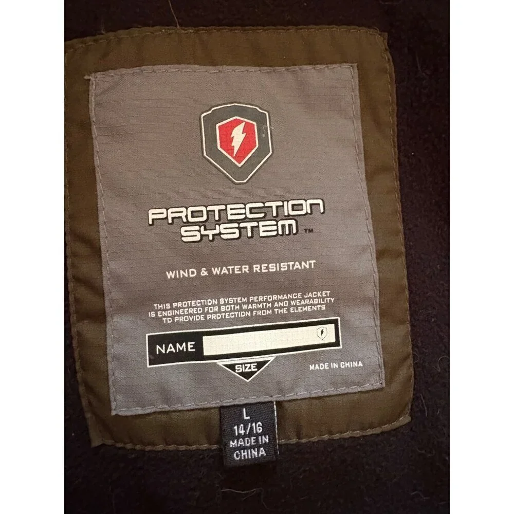 Protection System Boys Winter Jacket Size 14/16 Olive Green Black Hooded Puffer